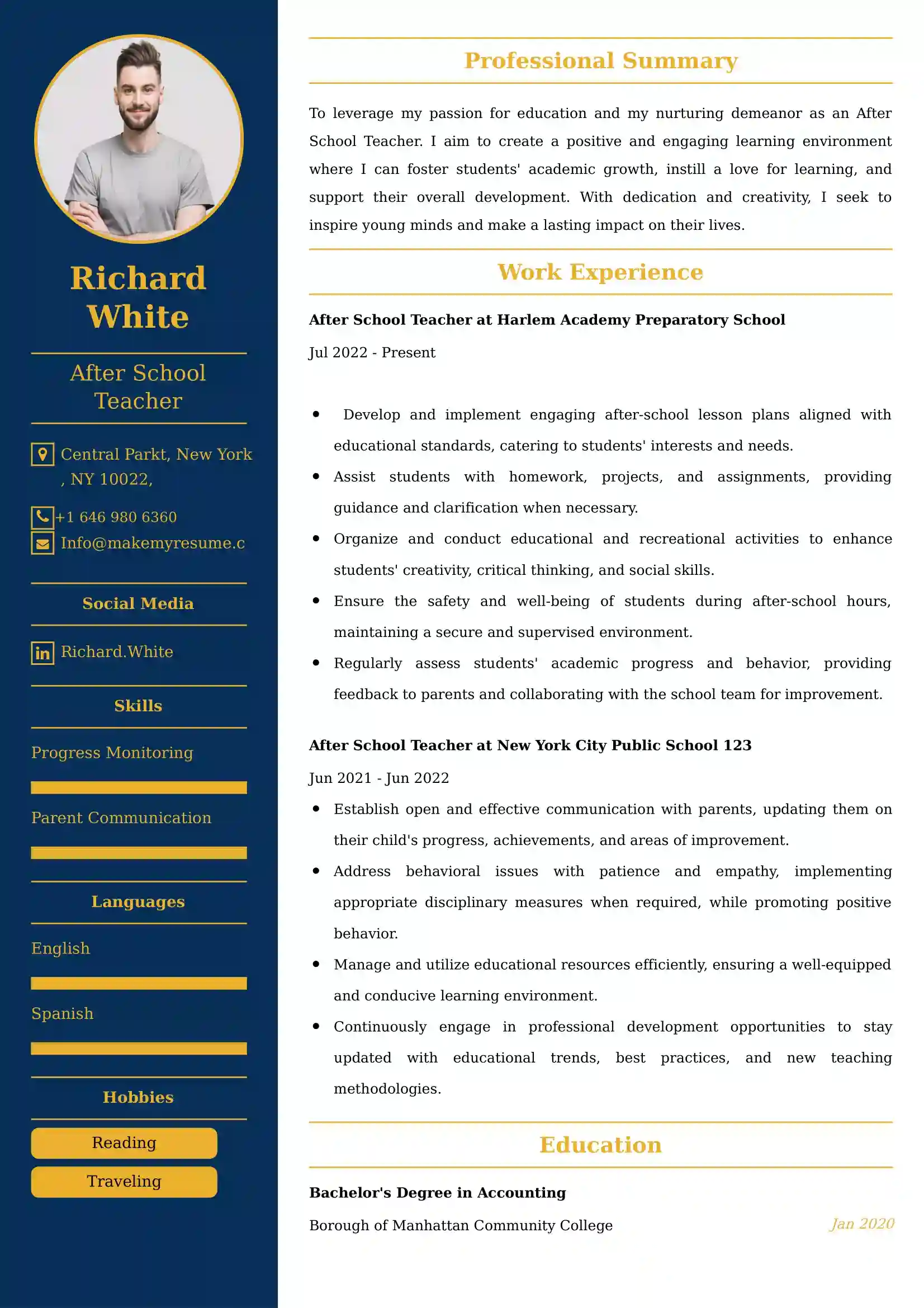 After School Teacher CV Examples Malaysia