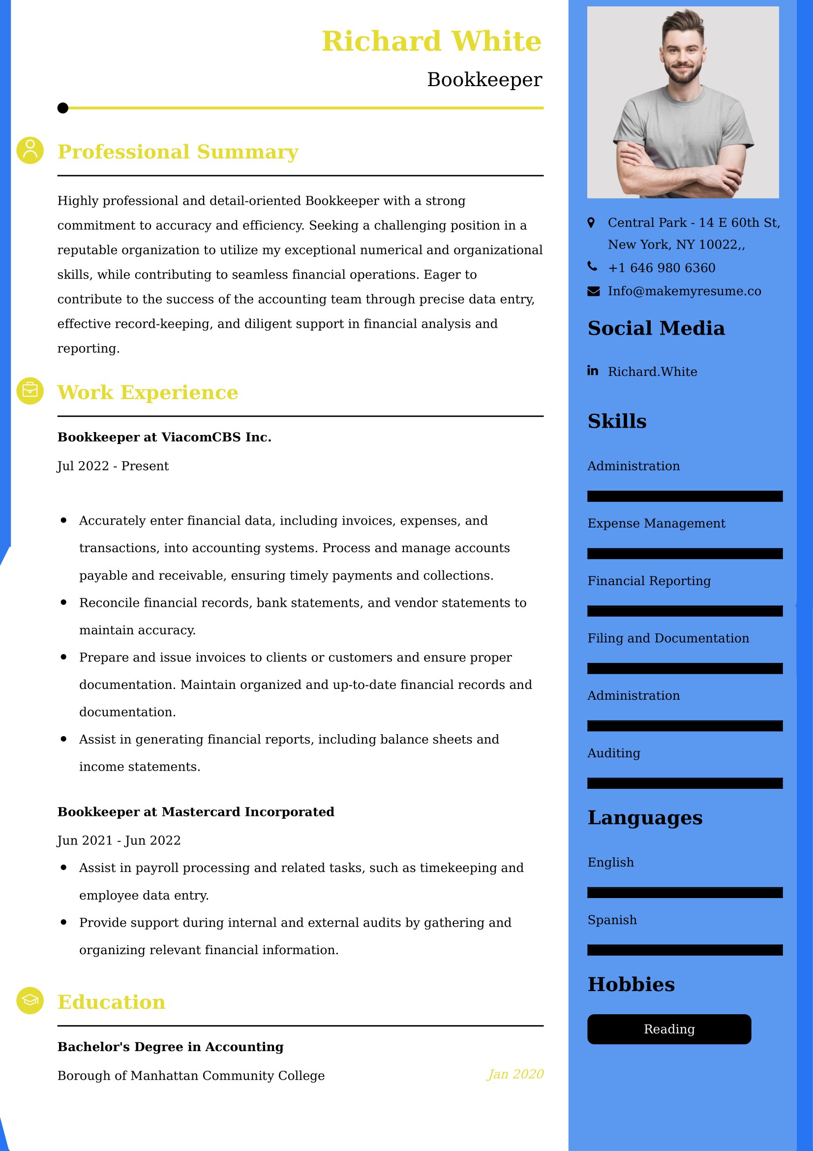 Bookkeeper CV Examples Malaysia