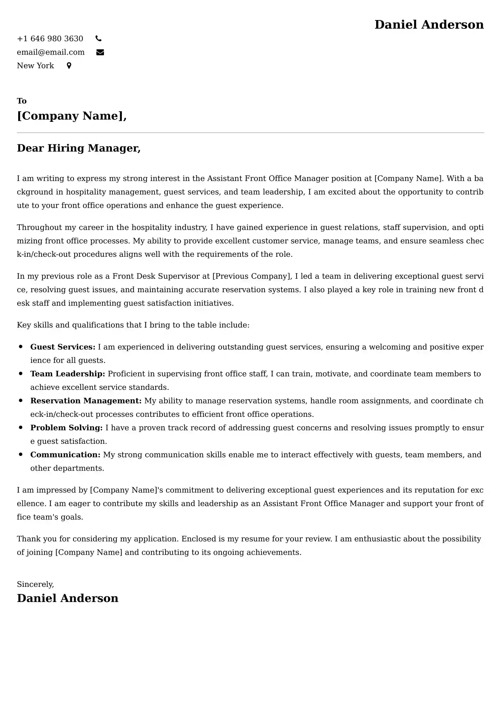 Assistant Front Office Manager Cover Letter Samples Malaysia