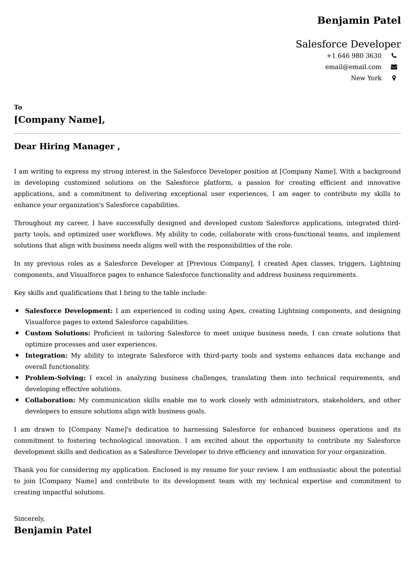 Salesforce Developer Cover Letter Samples Malaysia